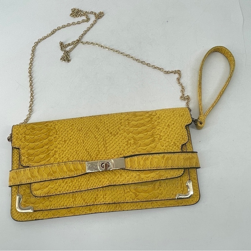 Vintage J Francis Clutch Purse With Removable Chain Strap Yellow